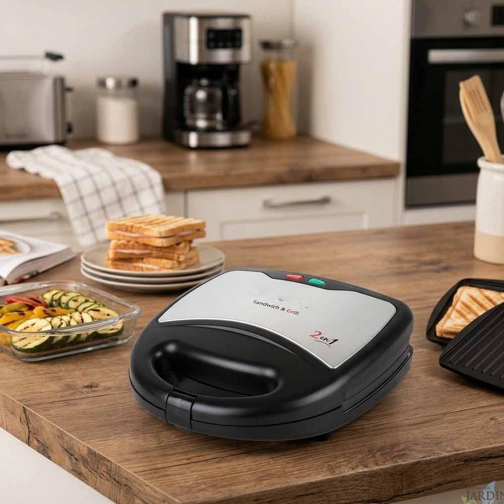 Sandwichera Multifunción 2 en 1 | 750 W | Placas Intercambiables para Sándwich y Grill | Recubrimiento Antiadherente | Protección contra Sobrecalentamiento