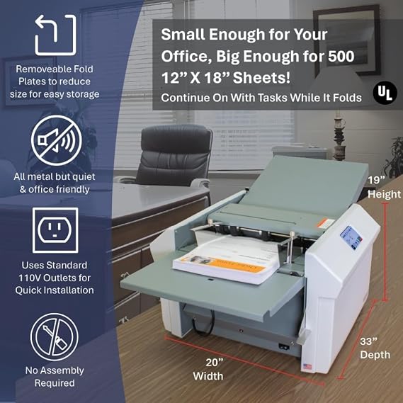 Formax FD 386 Automatic Touchscreen Document Folder; Speed Up to 17000 Sheets Per Hour/Based on 11; Z-Fold Hopper Capacity: Up to 500 Sheets 20#; C,V,Z, Gate, Fold Out and Double Parallel