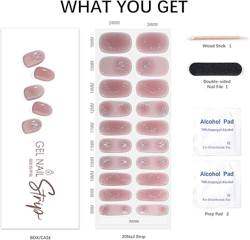 Miniatura 6 de KING HORSE Tiras de uñas de gel semicuradas, 20 unidades, calcomanías de uñas de gel de calidad de salón, tiras de gel semicuradas de larga