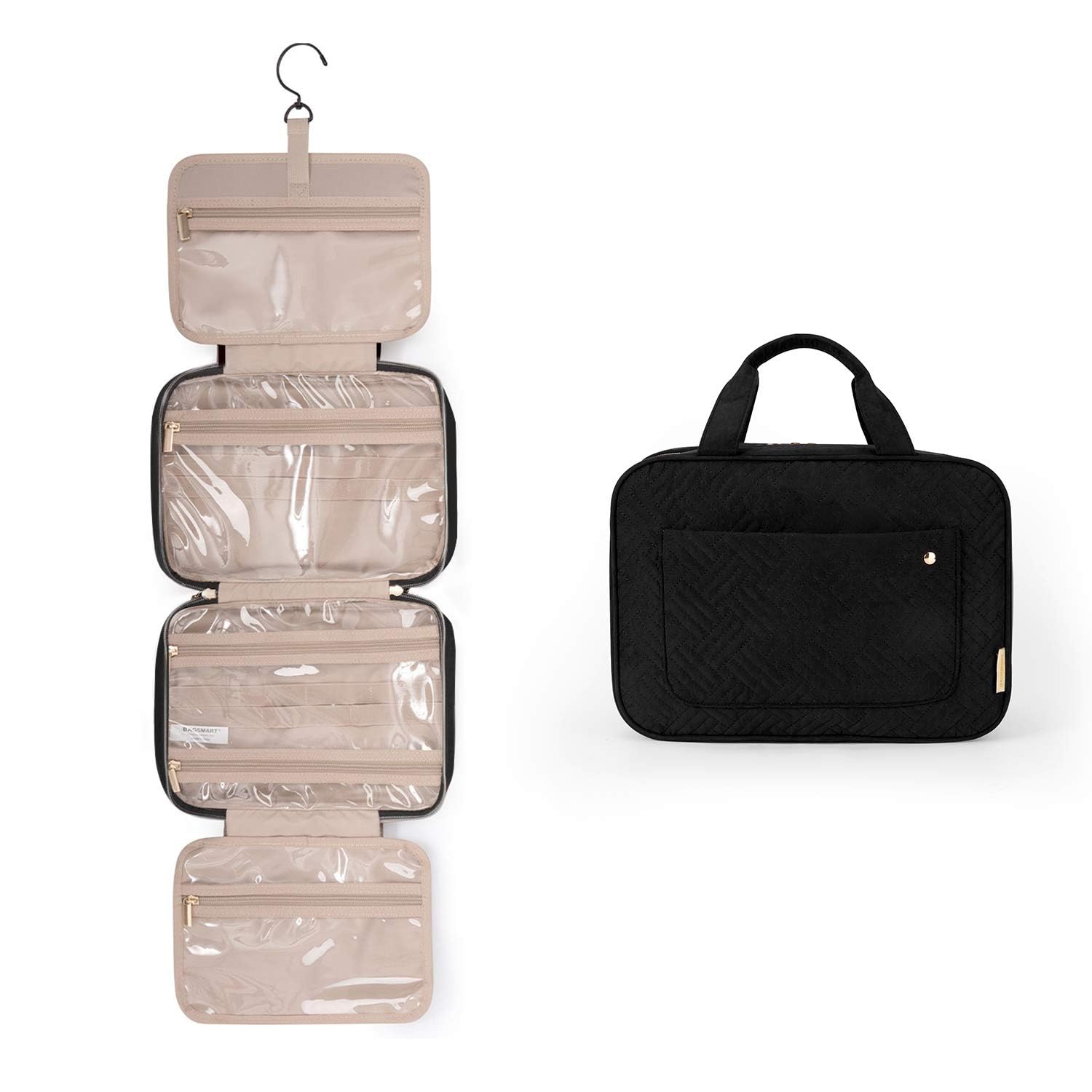 bagsmartLarge Hanging Toiletry Bag Travel Toiletry Bag Cosmetic Bag for Women, Black-Size L