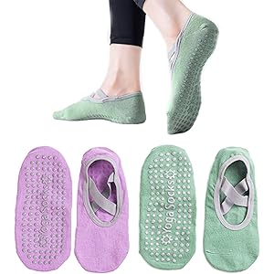 Calze Antiscivolo Per Yoga E Pilates - 2 Paia, Cotone, Con Grips In Gomma, Taglia UNI UK 4-9 / EU 37-42 - Foto 2