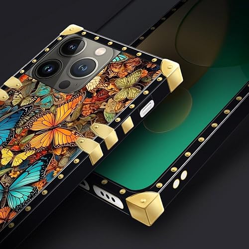 Miniatura 3 de DAIZAG Funda compatible con iPhone 15 Pro Max, Valle de las Mariposas para niñas y mujeres, decoración cuadrada de esquinas de metal, TPU suave, a