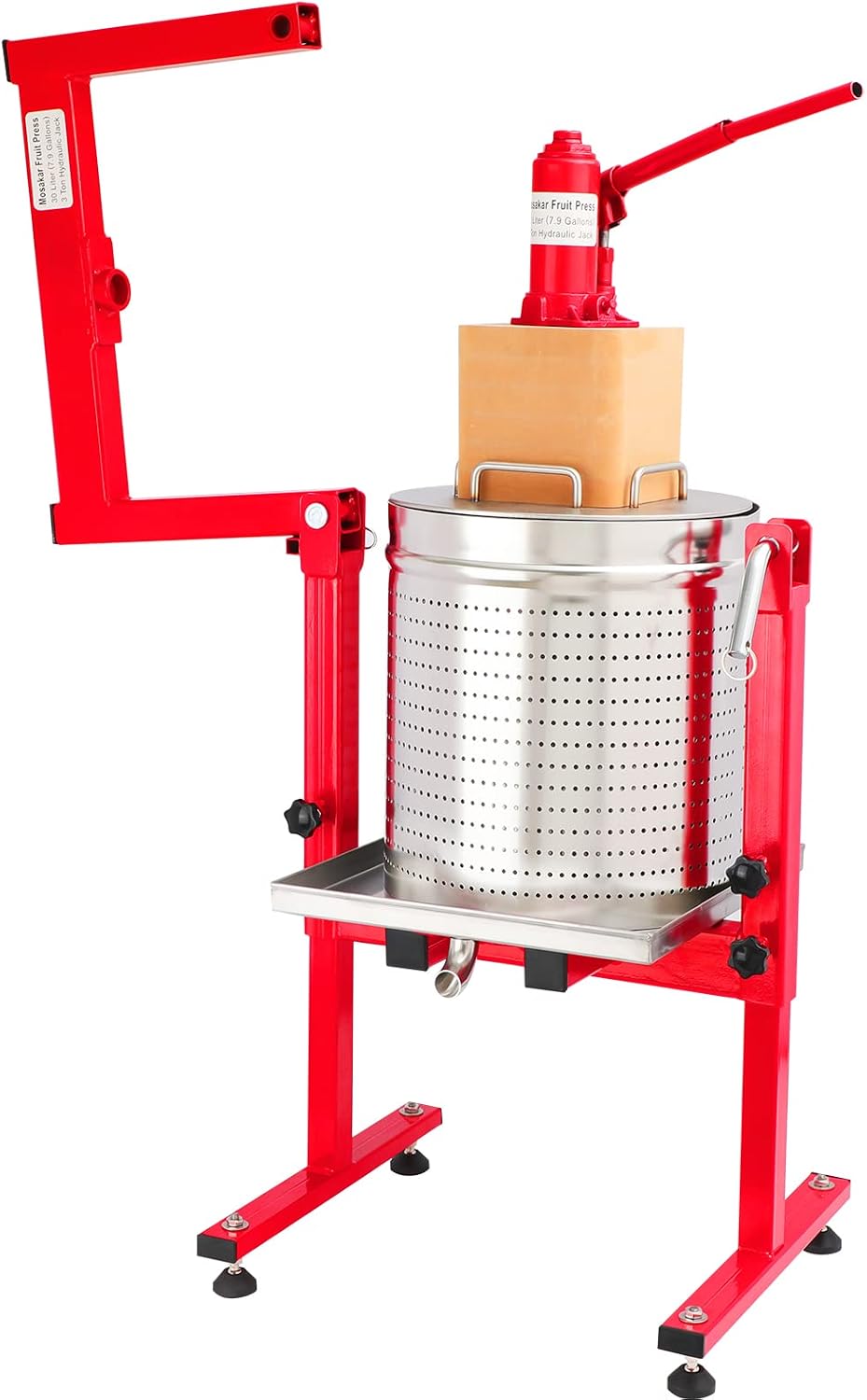 7.93 Gallon / 30L Mosakar Hydraulic Fruit Press. 3 Ton Pressure. Parts contact with Juice are AISI 304 Stainless Steel. Hydraulic Apple Grape Wine Cider Juice Press