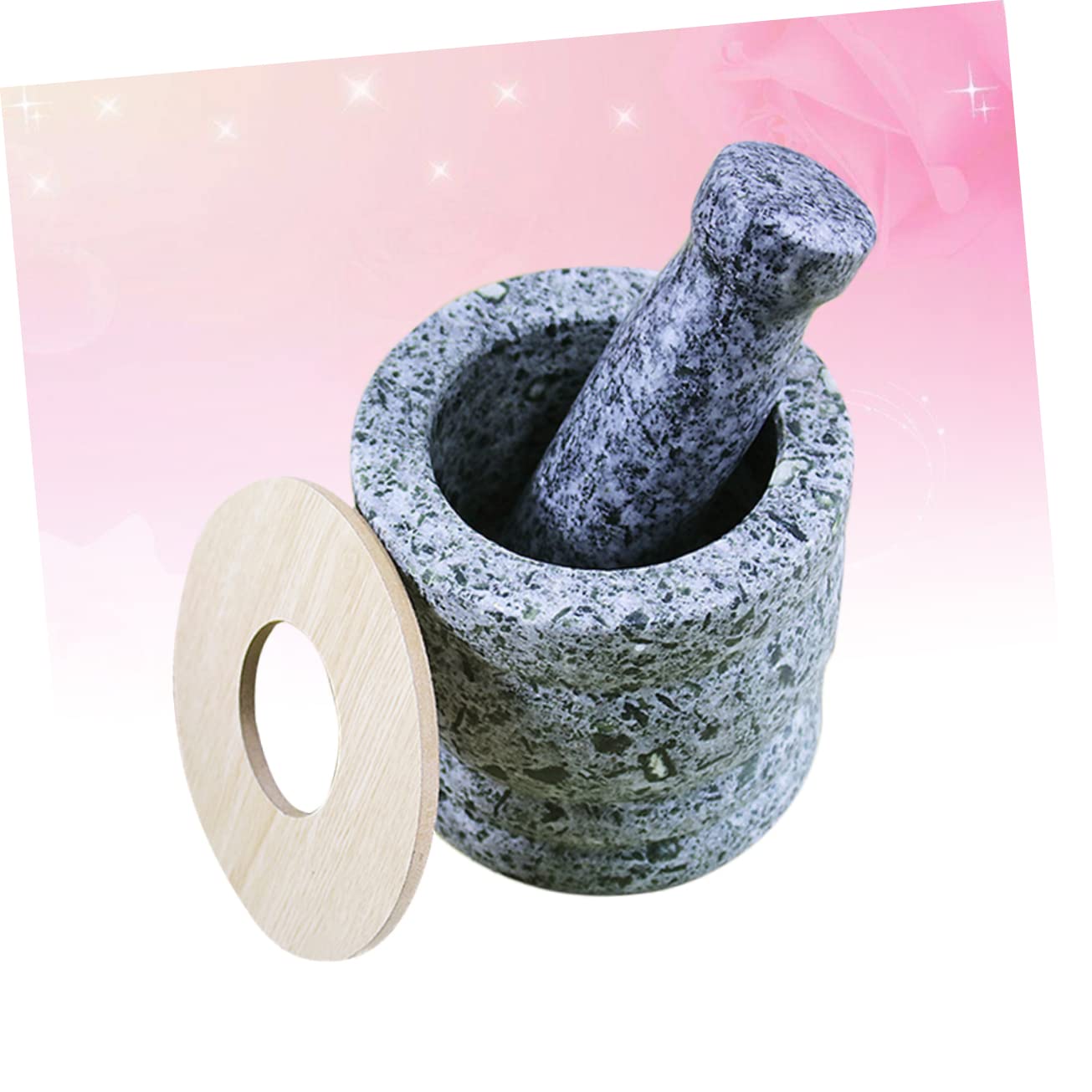 Mikinona Traditional Stone Garlic Pounder Pedestal Bowl with Pestle Garlic Pugging Pot Healthy Kitchen Tool