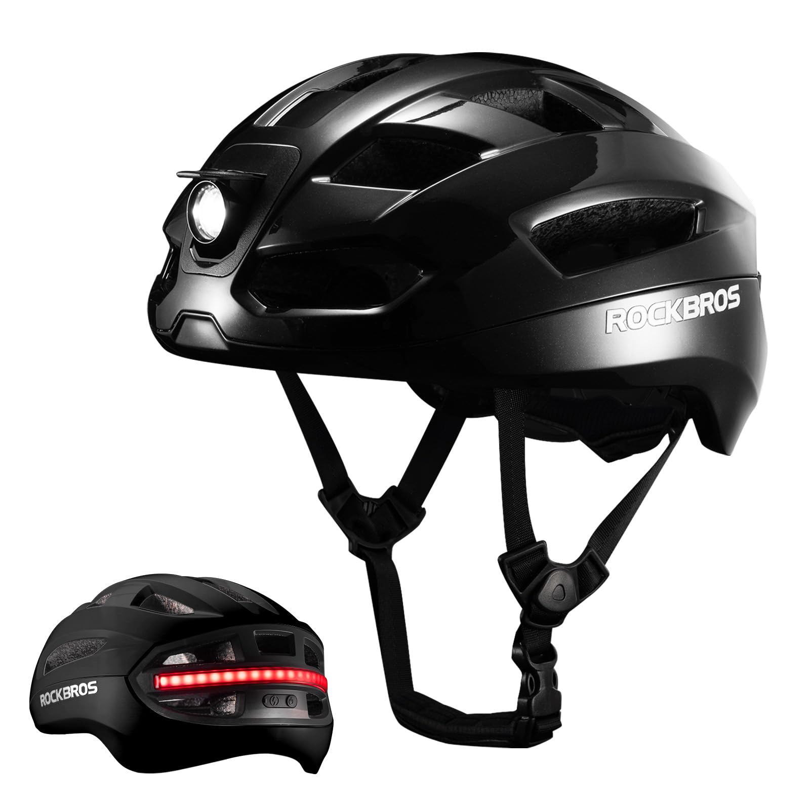 ROCKBROS Casco da Bicicletta con Luce LED Anteriori e Posteriori Uomo Donna | con Telecomando, Indicatori di Direzione Intelligenti, Casco Ciclismo per Bici da Corsa MTB, Regolabile 58-60cm