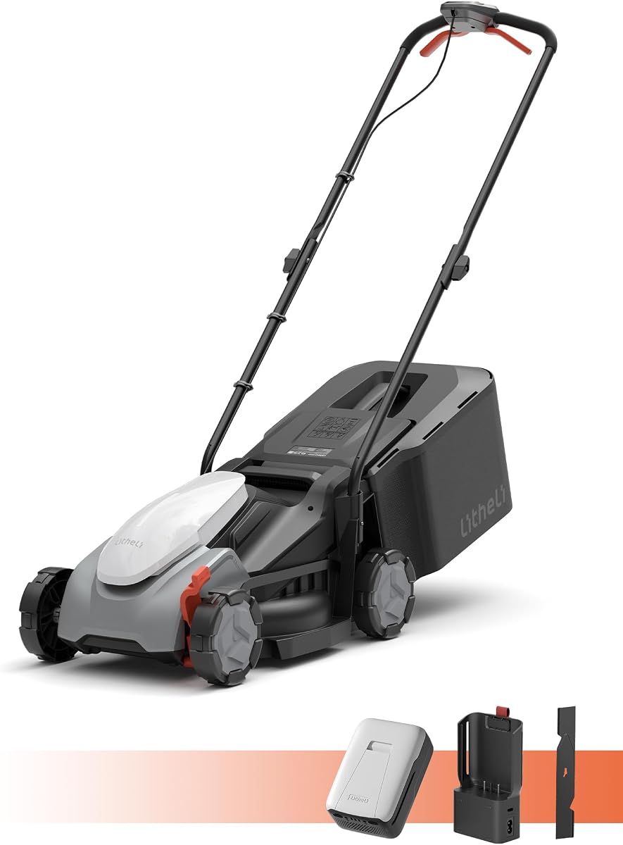 Litheli Electric Lawn Mower Cordless,Grass Cutter Machine for 2800 Sq. Ft.Lawnmower with Brushless Motor, 14.5 In Cutting Width, Cutting Height from 1 In to 2.5 In, Includes 5.0 Ah Battery and charger