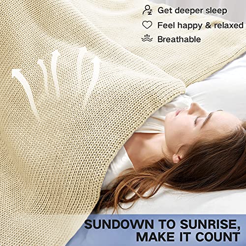 Guohaoi Knitted Weighted Blanket for Adults (Cream 60"x80" 20lbs) No Beads Cooling Throw Blanket for Hot Sleepers, Home Decor Breathable Chunky Knit Heavy Blanket Use on Queen/King Size Bed