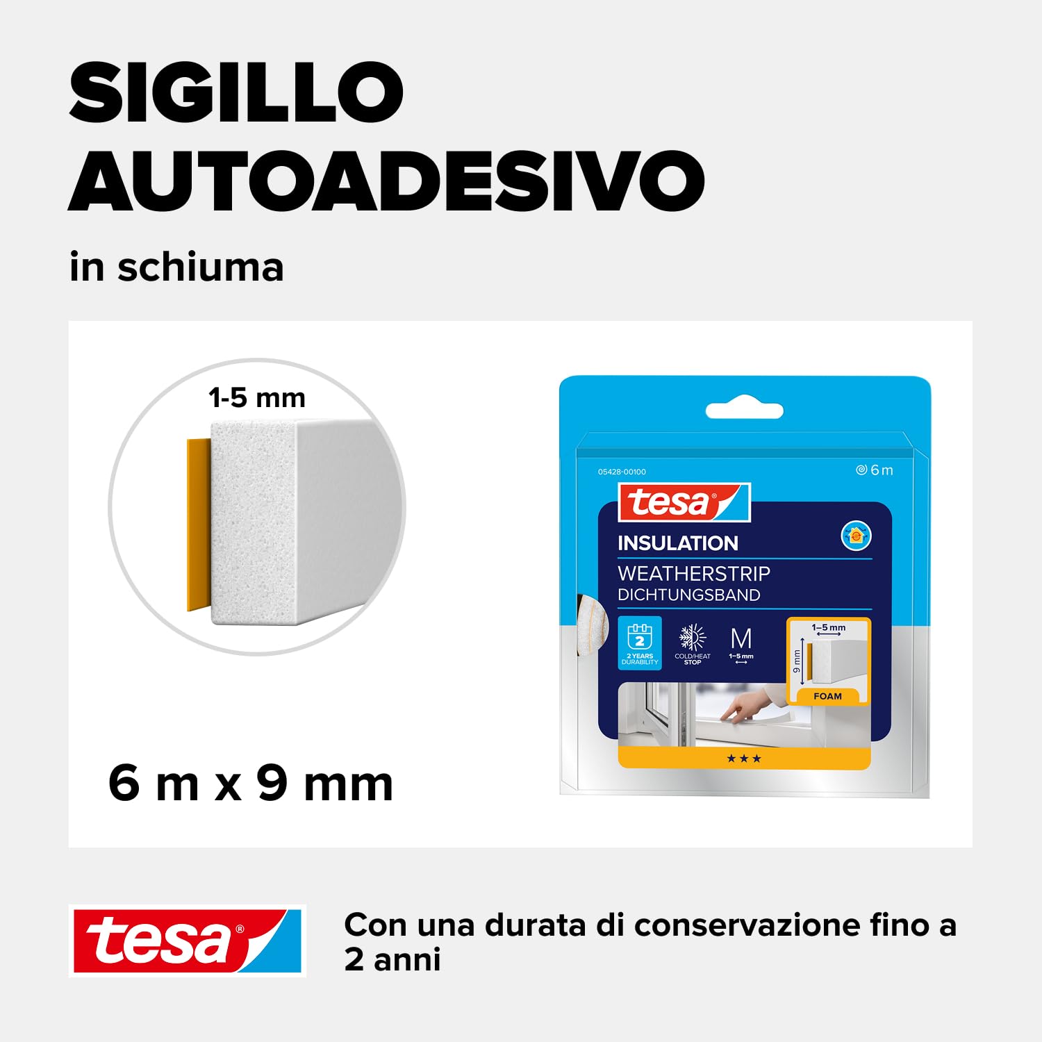 Guarnizione Adesiva In Schiuma OMJMYY - Nastro Sigillante 6M Bianco Per Finestre E Porte, Isolante Antispiffero, Riduce Rumori E Polvere