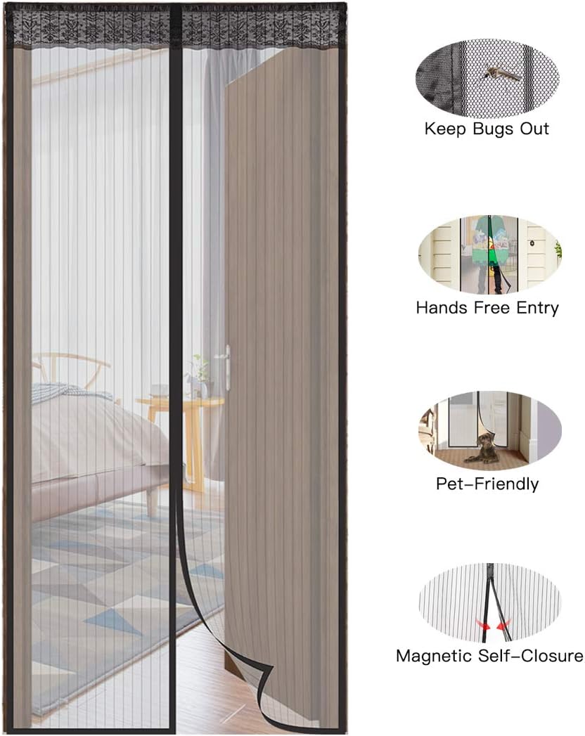 Aebitsry Magnetic Screen Door, Fits Door up to 39"W x 83"H, Magnet Mesh Curtain & Fly Mosquito Screen Self Closure, Full Frame Velcro Tight & Seal Polyester Net, Keeping Bugs Out