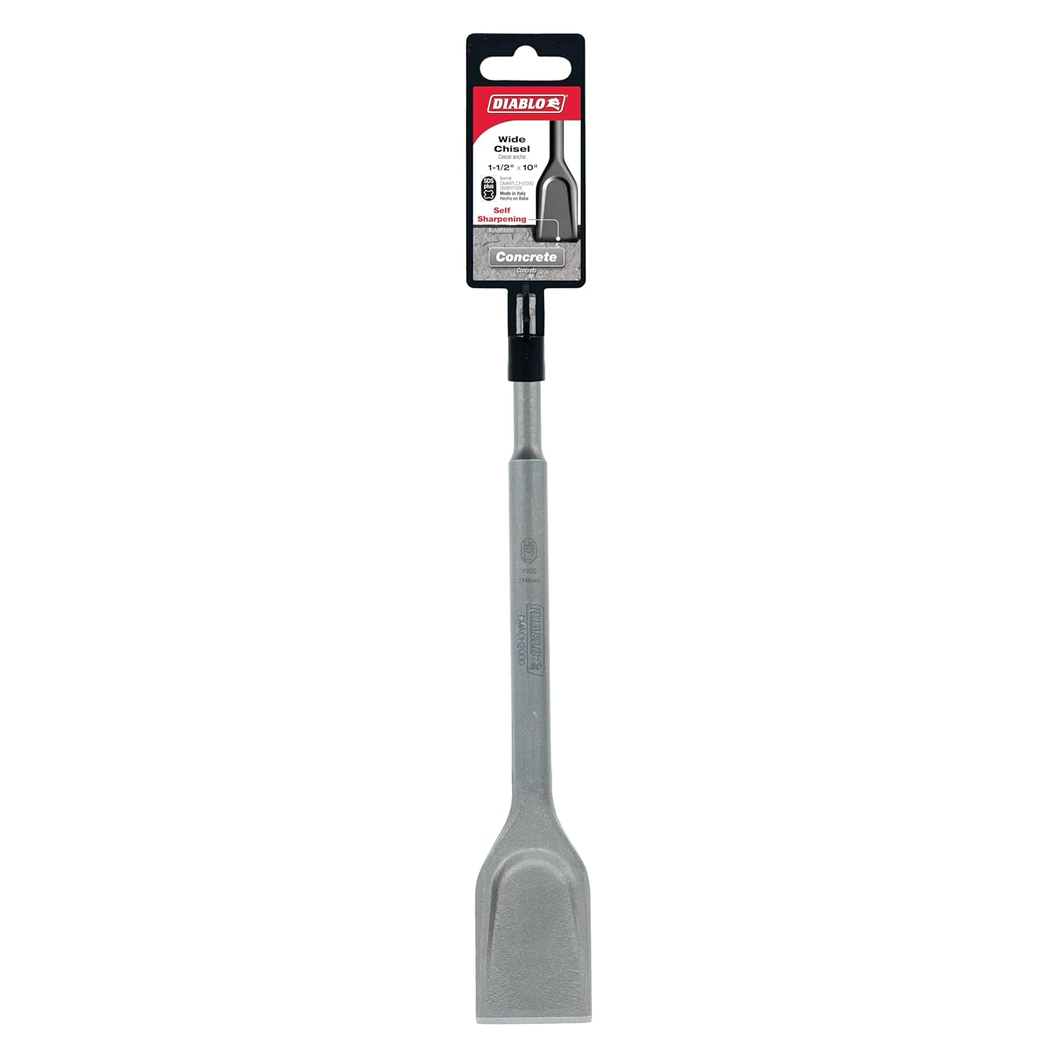 Diablo SDS-Plus Wide Chisel for Demolition and Concrete Cleaning - Self-Sharpening Edge, 1-1/2" Flat Chisel, 10" Length - SDS-Plus Shank Design - DMAPLCH2000