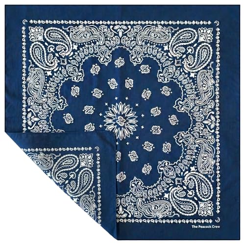 The Peacock Crew Navy Blue Bandana for Men and Women in Premium Soft Cotton Paisley Scarf Gift Kraft Pack