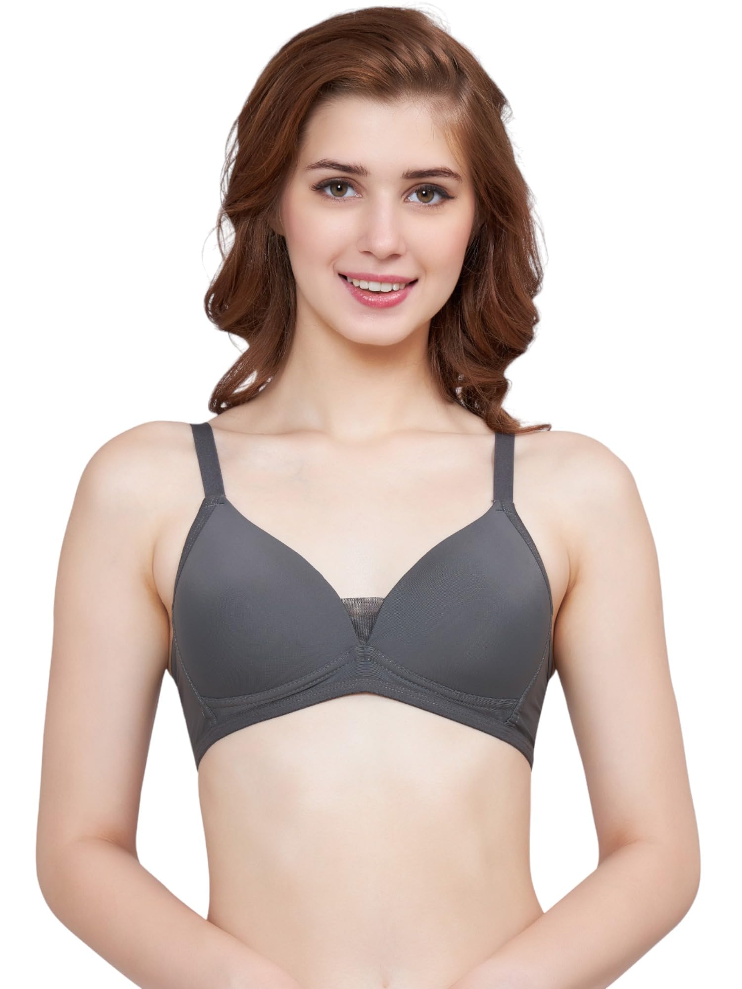 plumbury Women's Cotton Padded Seamless Deep-V Neckline Triangle Pad Plunge Bra-picture-2