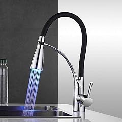 LED Chrome Kitchen Faucet - Brass Hot Cold Water Sink Mixer Tap with Deck Mount - Modern Bathroom