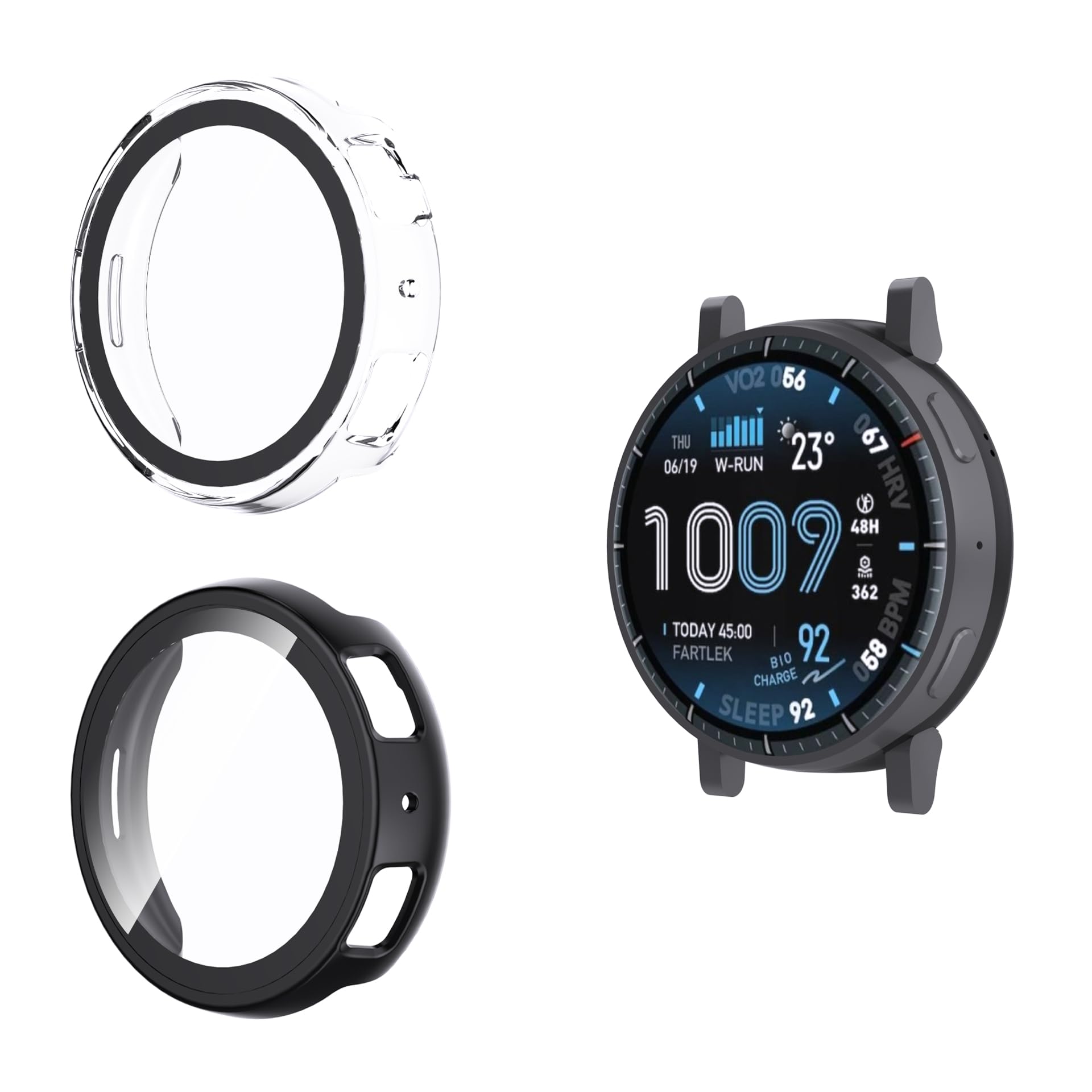 2 Pieces Case with Tempered Glass Screen Protector for Amazfit Active Max 48 mm, Hard PC Protective Case, Anti-Scratch, Anti-Shock, Ultra-Thin for Amazfit Active MAX