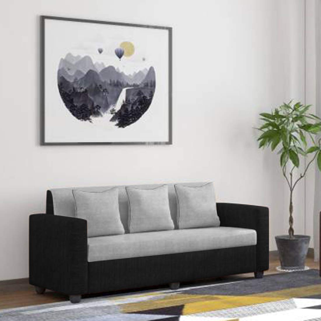 BBharat Lifestyle Tulip Fabric 3 Seater Black Grey Sofa Amazon.in