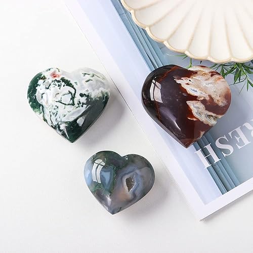Miniatura 8 de Estrella de cristal de ágata de musgo natural (corazón de luna) piedras preciosas en forma de cristal tallado artesanías piedra de palmera pulida,