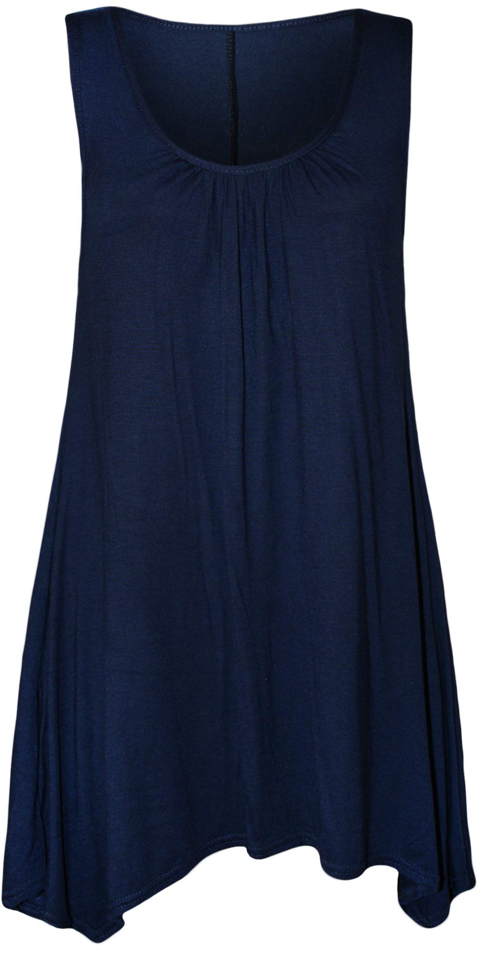 Wearall Women's Navy Blue Plus Size Hanky Hem Long Sleeveless Scoop Neck Vest Top - 20-22