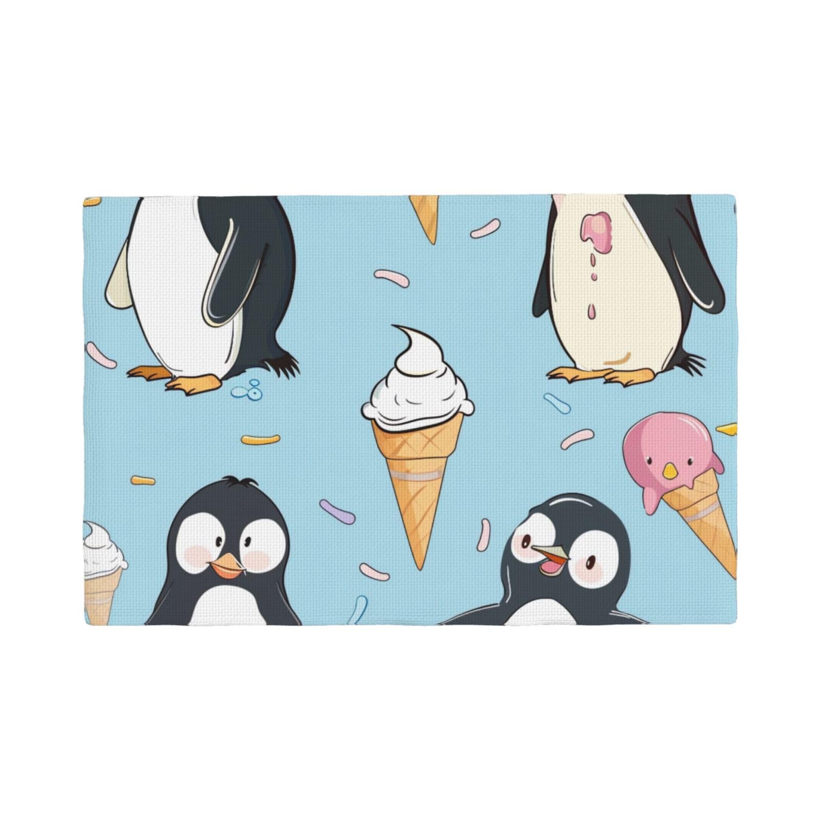 Cute Penguins Print Placemats Set, Heat Resistant Washable Placemat 12x18in Table Mats for Party Kitchen Dining Table Decoration Indoor Outdoor, Six Piece