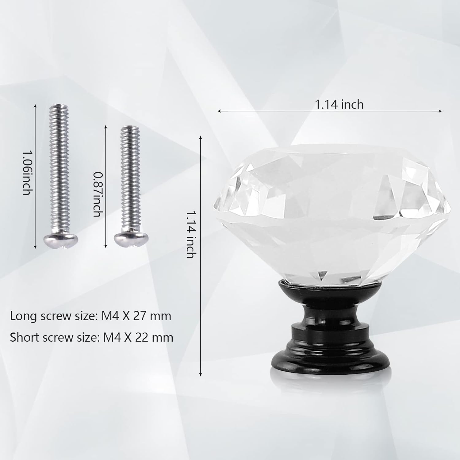 12 Pcs 30mm Diamond Shape Crystal Glass Cabinet Knobs with Screws Drawer Knob Pull Handle Used for Kitchen, Dresser, Door, Cupboard (Black B Clear)