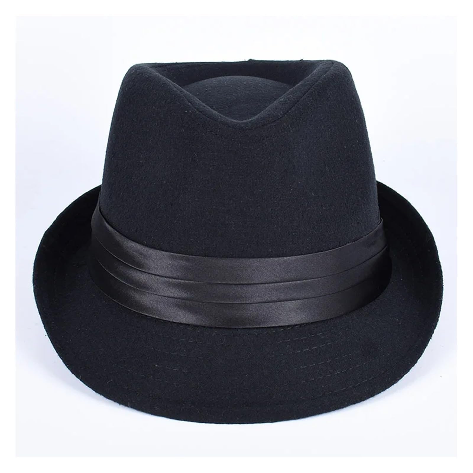 Fedora Uomo Cappello Classico da Uomo Fedora Cappello a Cilindro Trilby Casual a Maniche Corte Cappello Elegante con Nastro Jazz Cappello Fedora in Feltro Nero