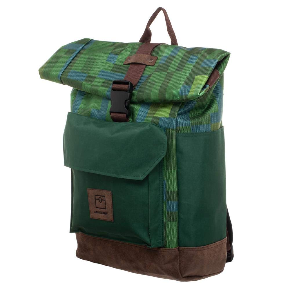 BioworldUnisex's Minecraft Explorer Backpack with Laptop Pocket, Green, One Size, Green, One Size