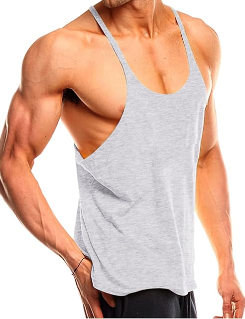 Muscle Alive Mens Gym Stringer Singlet 1cm Strap Stretchy Bodybuilding Workout Tank Top Cotton