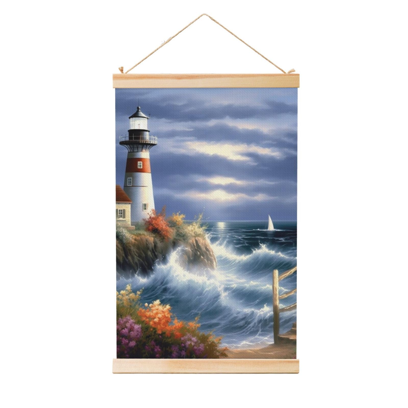 Lighthouse Diamond Painting Posters Wooden Shaft Hanging Poster Canvas Prints Scroll Wall Art Painting Vintage Wall Banner Modern Artwork Decor for Home Decor Ready to Hang 20"x30"