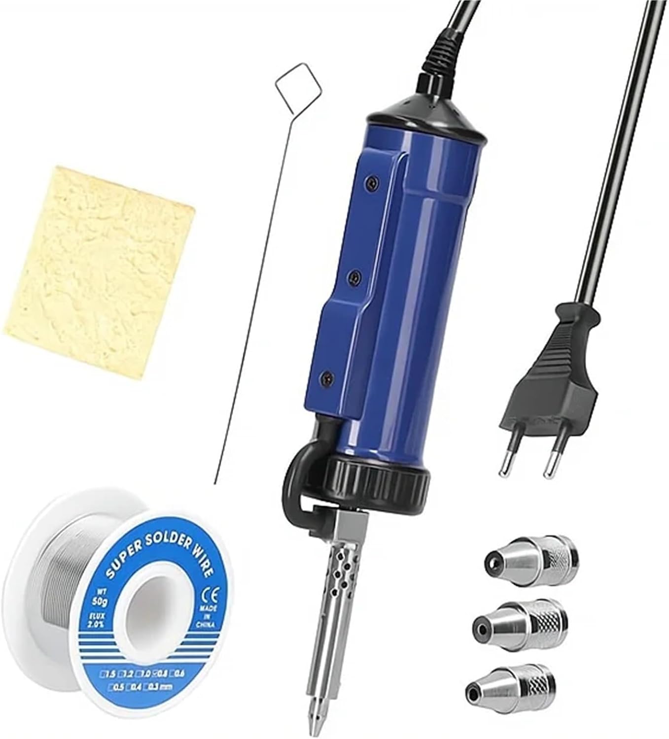 1pc Solder Sucker with 3Nozzles PortableElectric Solder Tin Sucker,AutomaticDesoldering Pump Vacuum 110V30W Electric Desoldering(Blue EU SET1)