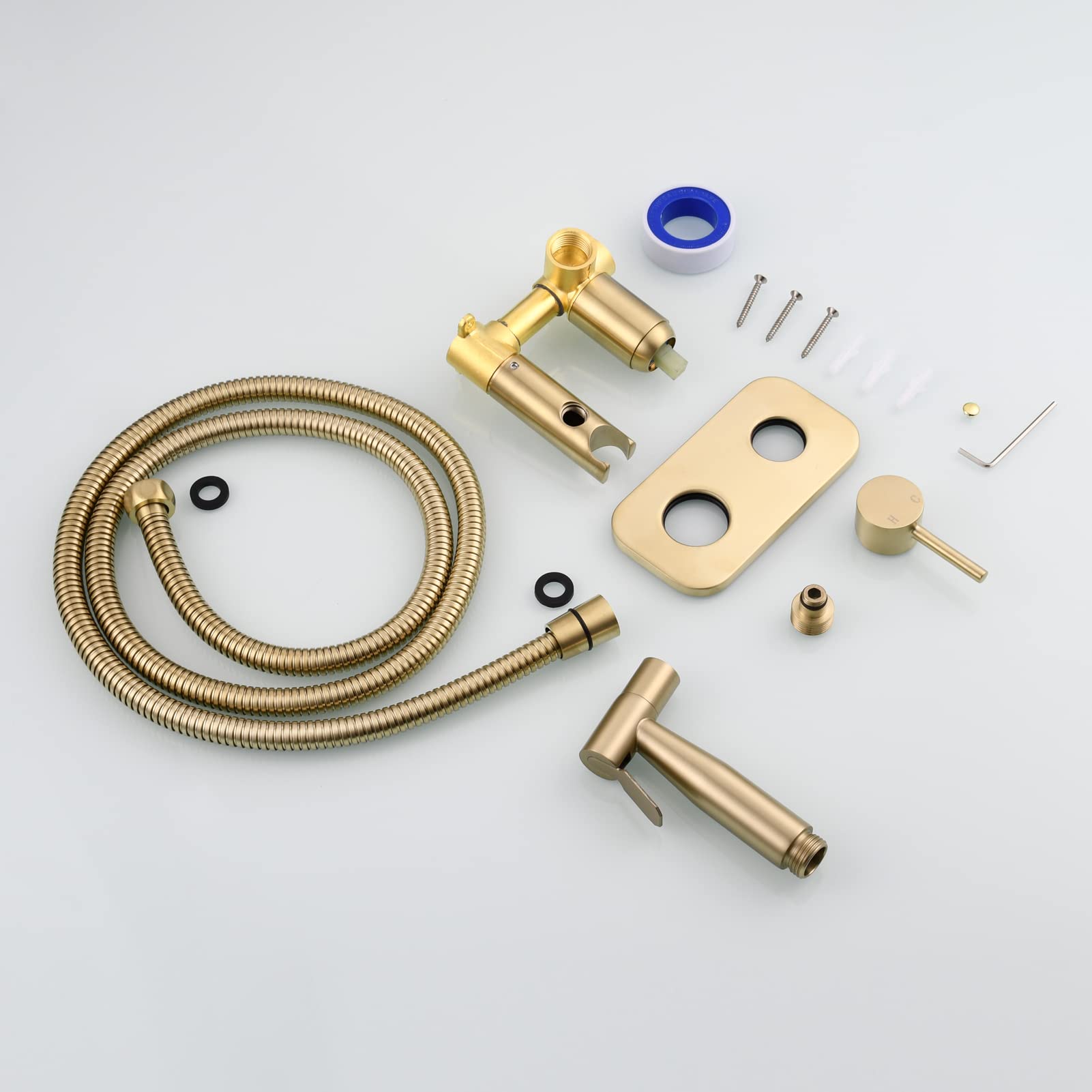 Tecmolog WS024J2F2 - Set doccetta per bidet, in acciaio inox, da incasso, per acqua fredda e calda, con tubo doccia da 1,5 m, oro spazzolato