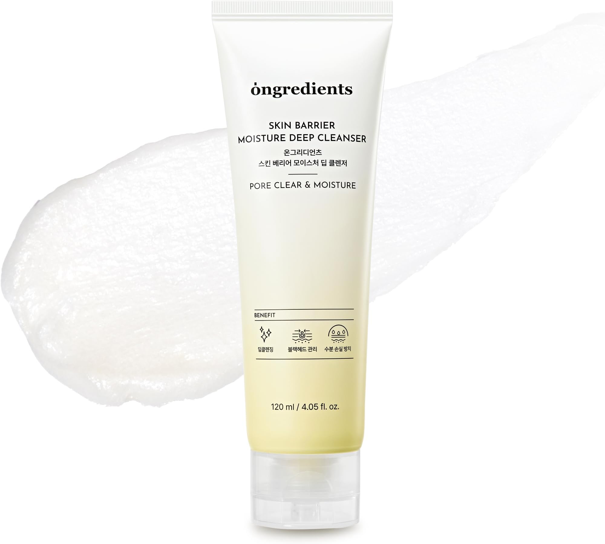 ONGREDIENTS Skin Barrier Moisture Deep Cleanser | Daily Face Wash for All Types | Centella, Peptide, AHA, LHA, Hydrating, Soothing, Pore Tightening | Vegan, Korean Skin Care 4.06 fl Oz