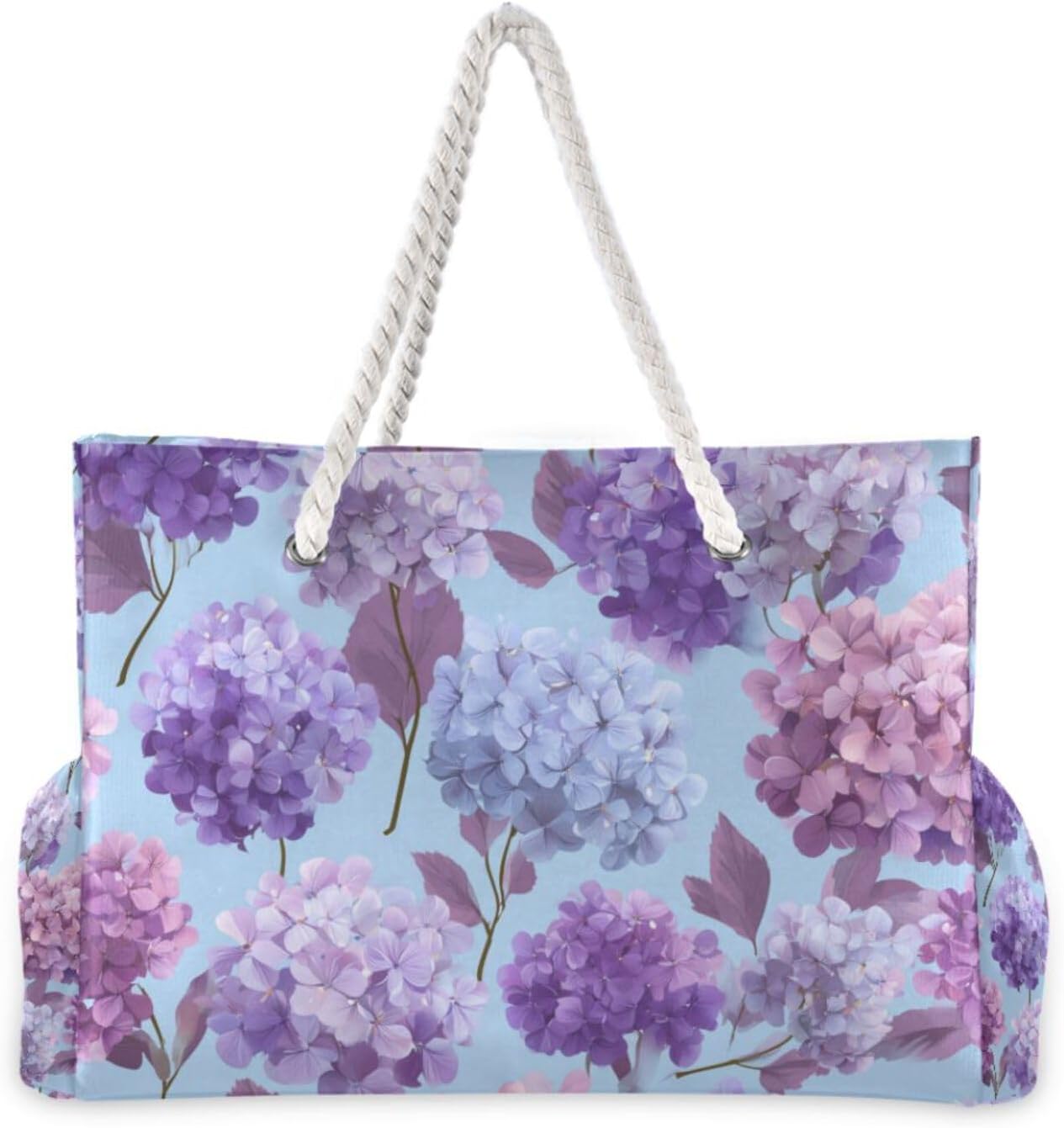 OTVEE Lilac and Purple Hydrangeas Pattern Beach Bags for Women Ladies Large Canvas Tote Shoulder Bag Waterproof Travel Bags for Gym Swim Pool Camping