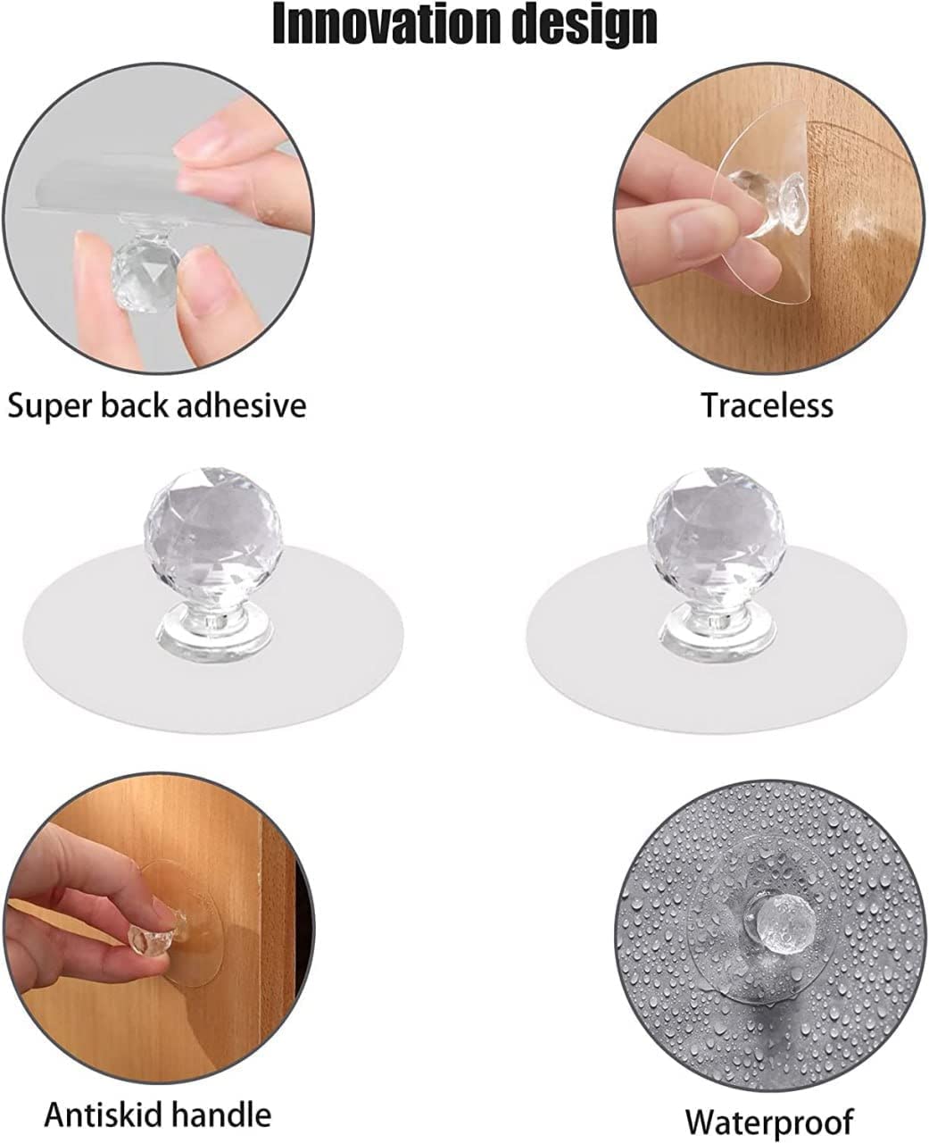 Diamond Wall Hooks - Clear Acrylic, Pack of 15 -3