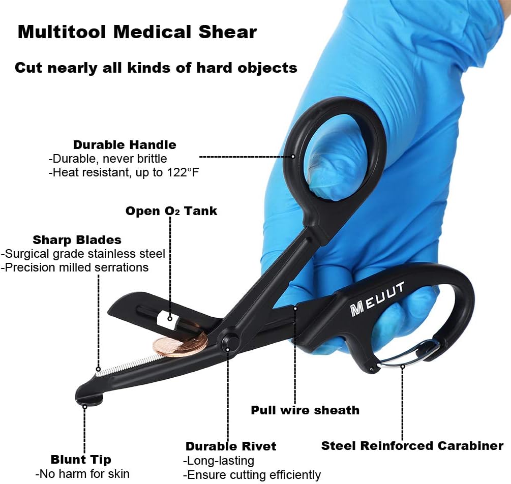 MEUUT 2 Pack Medical Scissors with Carabiner-7.5" Bandage Shears, Premium Quality Fluoride-Coated with Non-Stick Blades Stainless Steel EMT Scissors : Industrial & Scientific