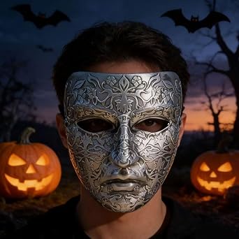 Resin Baldwin of Jerusalem Mask, Halloween Cosplay Masquerade Full Face Costume Prop for Adults - Silver