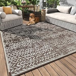 Outdoor Rug 6×9 Waterproof Outdoor Carpet Reversible Patio Rug Portable Camping Rug Modern Abstract Plastic Straw RV Rug for Picnic Beach Balcony Pool Deck Foldable Rug Brown Beige