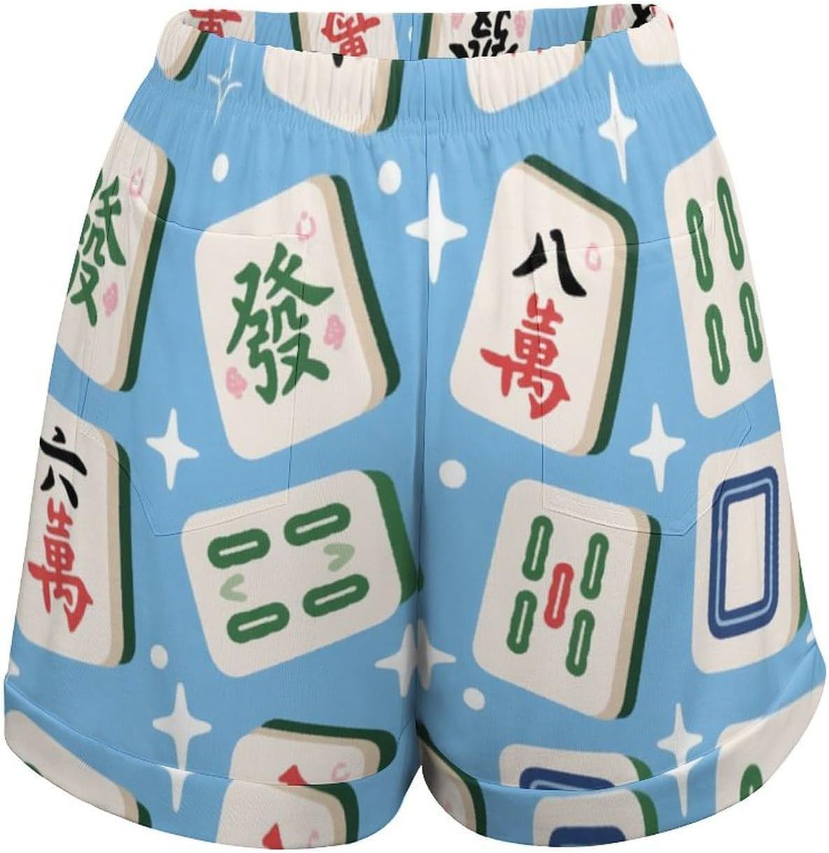 Womens Retro Green Leaves Shorts Athletic Gym Shorts Pajama Pants Beach Casual High Waisted Wide Leg Pockets