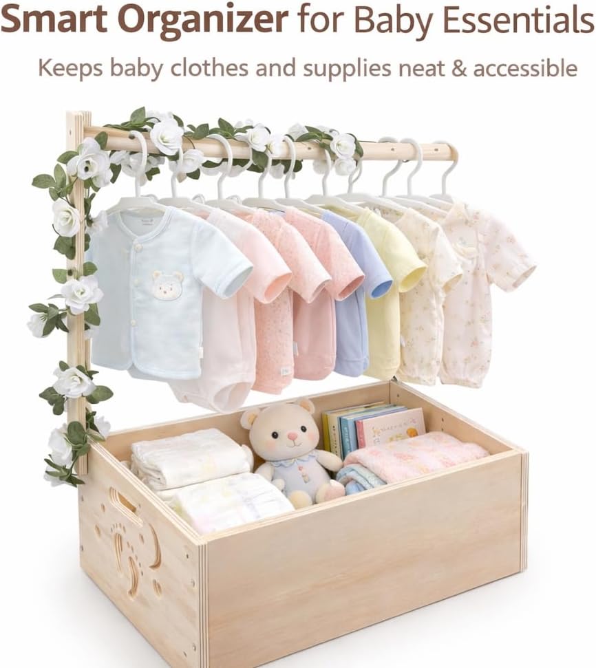 Wooden Baby Shower Crate – Personalized Baby Gift Basket for Newborn Boy & Girl, Baby Closet Organizer with Handle, Keepsake Storage Box for New Mom & Parents