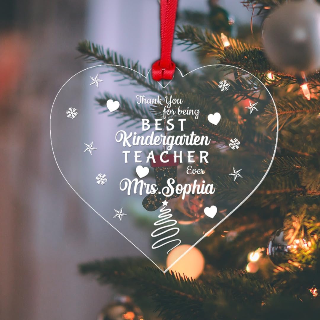 Shamsco Personalised Christmas Heart Bauble Thank You Teacher Bauble Christmas Tree Hanging Decor