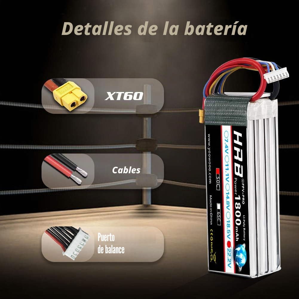 HRB 2pcs 1800mAh 6S 22.2V 50C Batería LiPo con XT60 a Deans T Conector para SAB380 Alinear 470 ALZRC Devil 380 480 RC Helicóptero Avión Automóviles Camiones Buggy Truggy Multicopter Drones