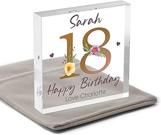 Personalised 18th Birthday Presents For Girls Daughter - 13th 16th 21st 30th 40th 50th 60th 70th Birthday Gifts For Her Sister Mum Nanny, Daughter 18th Birthday Ornament, With Grey Bag