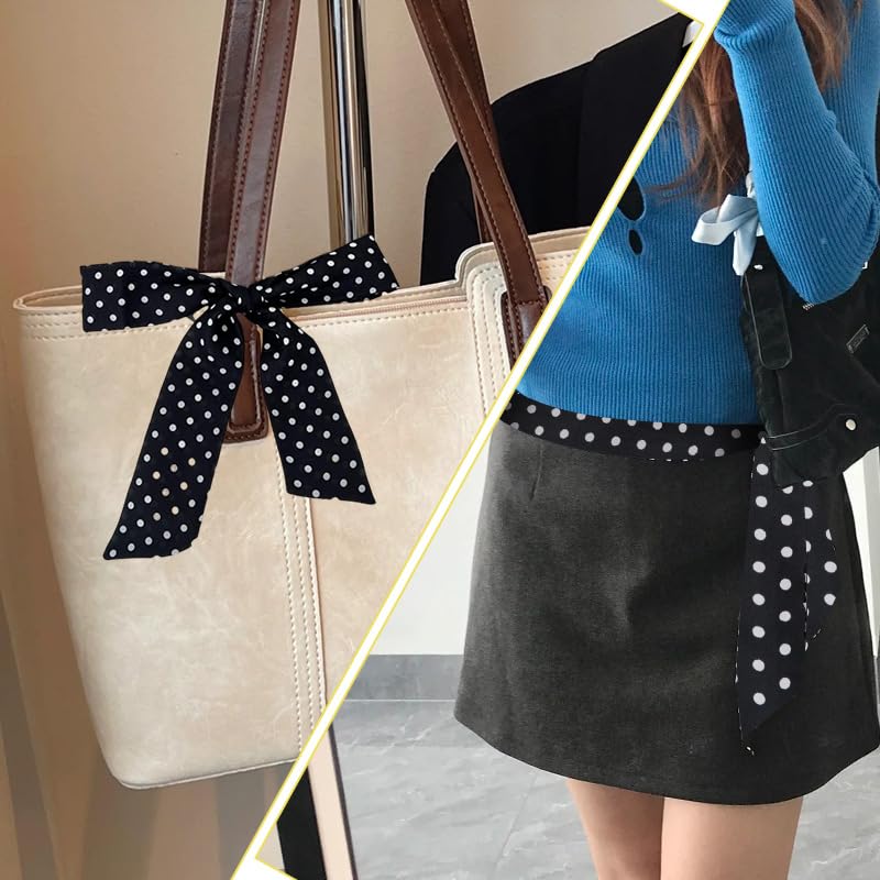 Black Polka Dot Skinny Scarf for Women Summer Silk Neck Scarf Long Skinny Hair for Women Black And White Polka for Hair Ribbon Summer Head Dot Neckerchief3