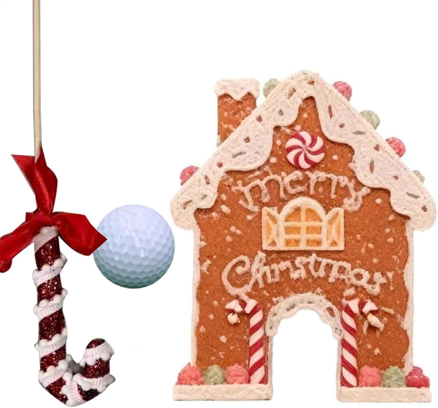 Gingerbread Candy Cane Golf Game Set For Adults Kids - Best Christmas Game, Portable Funny Mini Golf Gingerbread House Kit With Candy Cane Club And Balls For Family Holiday Gatherings, Christmas Party - Image 1 of 7