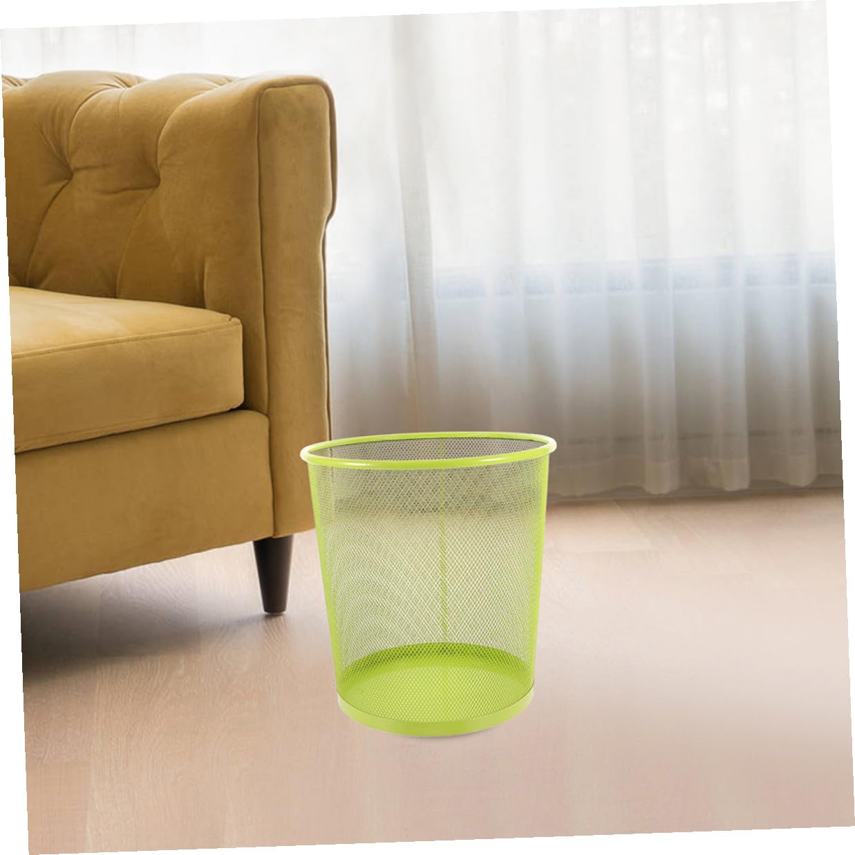 Metal Mesh Trash Can for Bathroom and Office Large Green Wire Wastebasket Multipurpose Rubbish Container for Living Storage and Waste Practical Home and Hotel Use