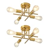 EGM 4-Light Bedroom Light Fixture&comma; Gold Sputnik Ceiling Light Fixture with E26 Bulb Base&comma; Modern Semi Flush Mount Ceiling Lamp for Dining Room Foyer Kitchen Living Room &lpar;2 Pack&rpar;
