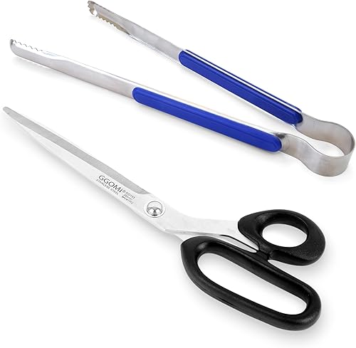 CUTIE MANGO Juego de 2 tijeras y pinzas de metal de acero inoxidable, tijeras de corte de carne resistentes y abrazadera dentada, diseño de dientes