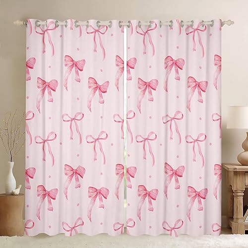 Miniatura 8 de Erosebridal Lindas cortinas opacas con lazo rojo y rosa para adolescentes, 2 paneles de 38 pulgadas de ancho x 54 pulgadas de largo, cortinas
