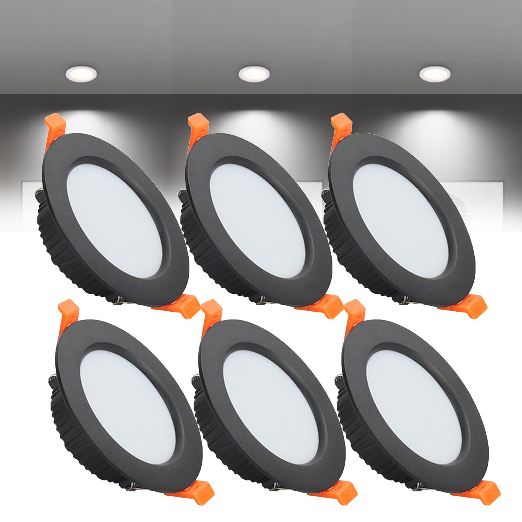 Syibelters 7W LED Recessed Ceiling Lights 108mm Cold White 6000K 7W 240LM, Cut Φ80-90mm, AC110-240V Ultra Slim Downlights, LED Panel Light for Living Room Hallway, 6 Pack
