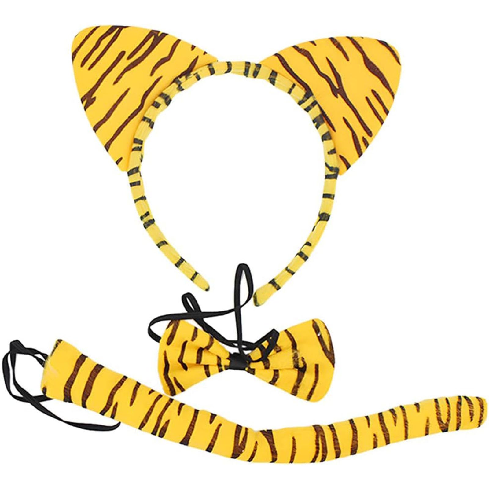 HALAMODO Costume Set, Ears Headband Bow Tie Tail, Costume Accessories for Halloween Christmas Animal Cosplay Costume Party Decoration (Tiger)