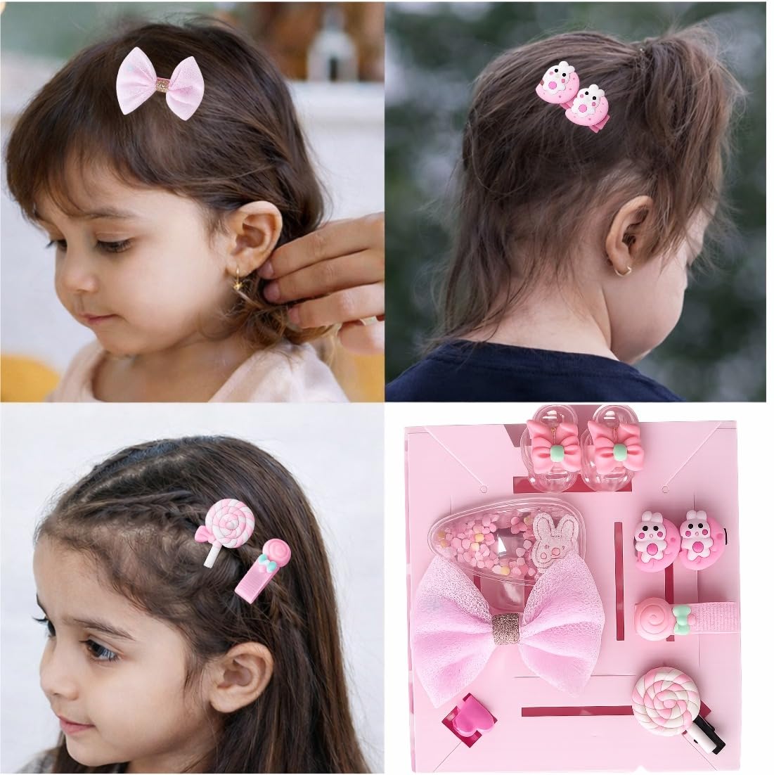 kapimo 8 pcs Hair Clips for Baby Girls Toddlers Assorted Stylish Fashion Kids Hair Accessories Gift Set Box (Light Pink) 2