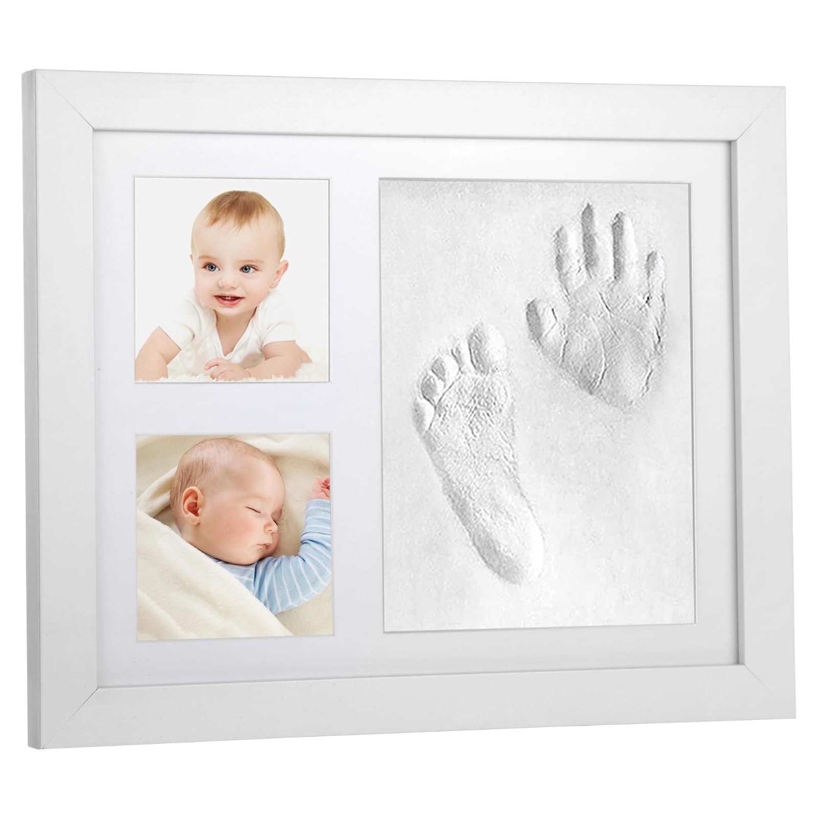 Handprint Footprint Photo Frame Kit, Paw Print Clay Photo Keepsake Set, Solid Wood Display, Includes Paint Set and Tools, DIY Handprint Footprint Memorial, Personalised Present for Anniversary